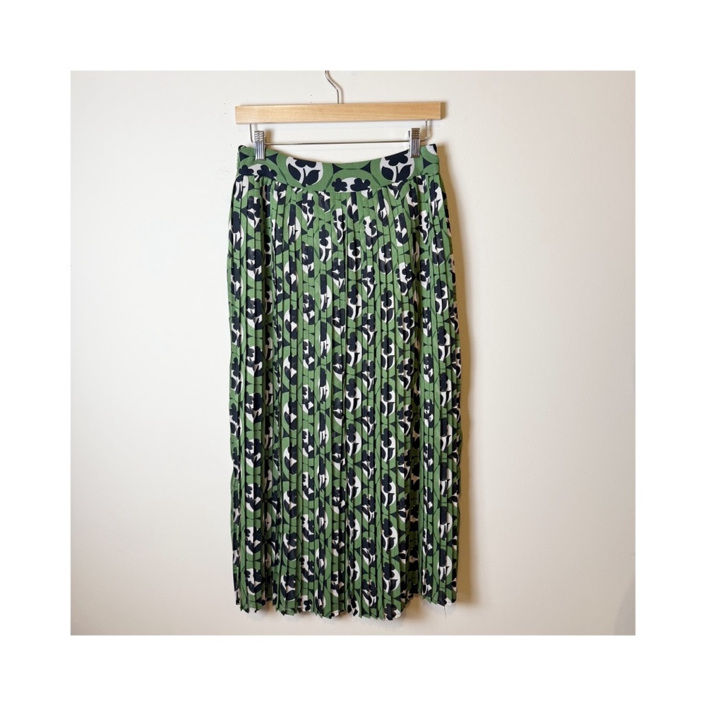 Anthropologie Maeve Green Floral Print Pleated Midi Skirt S - Picture 9 of 10